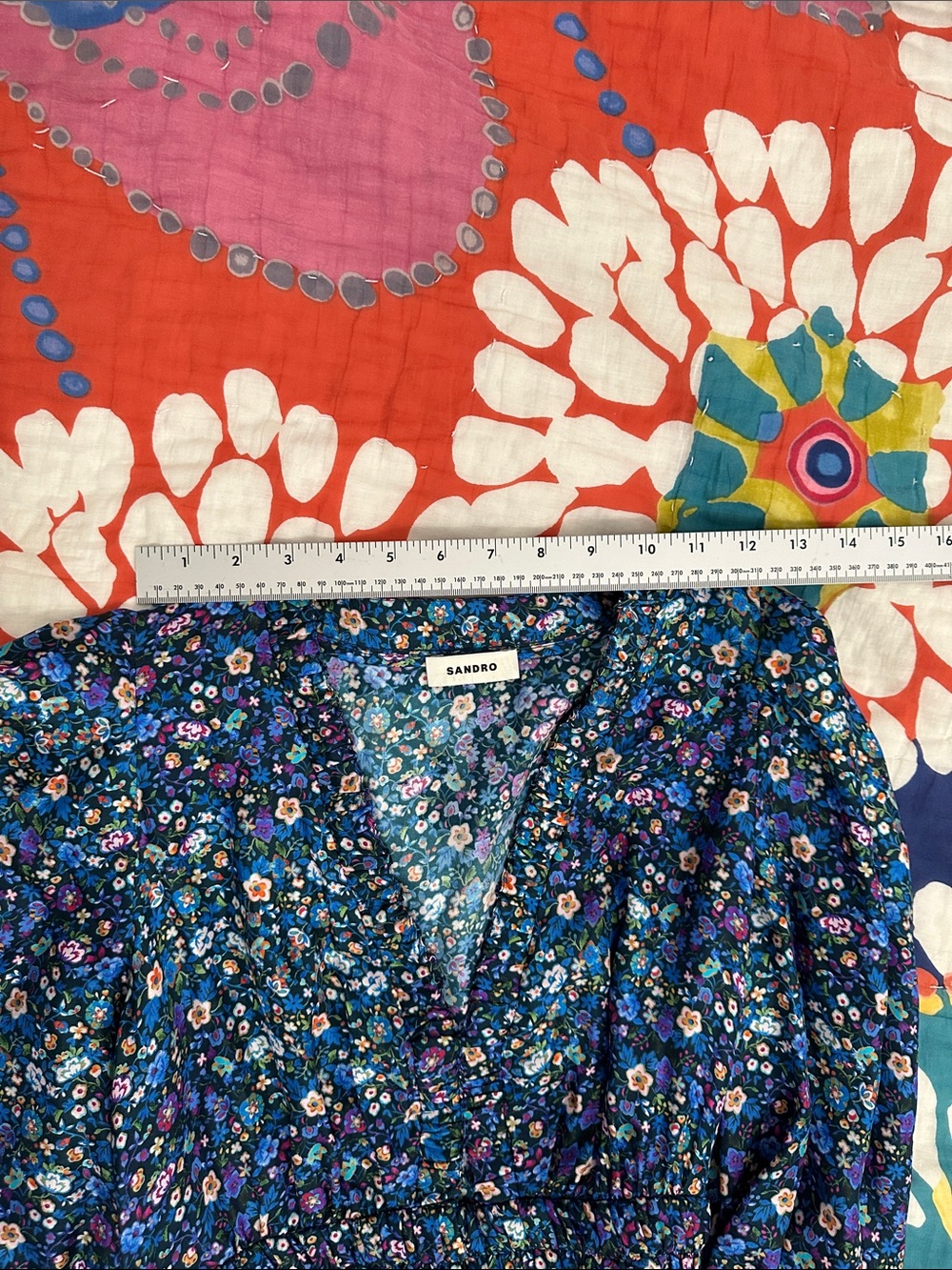 Sandro Blue Floral Maxi Dress with Puff Sleeves - Picture 14 of 14